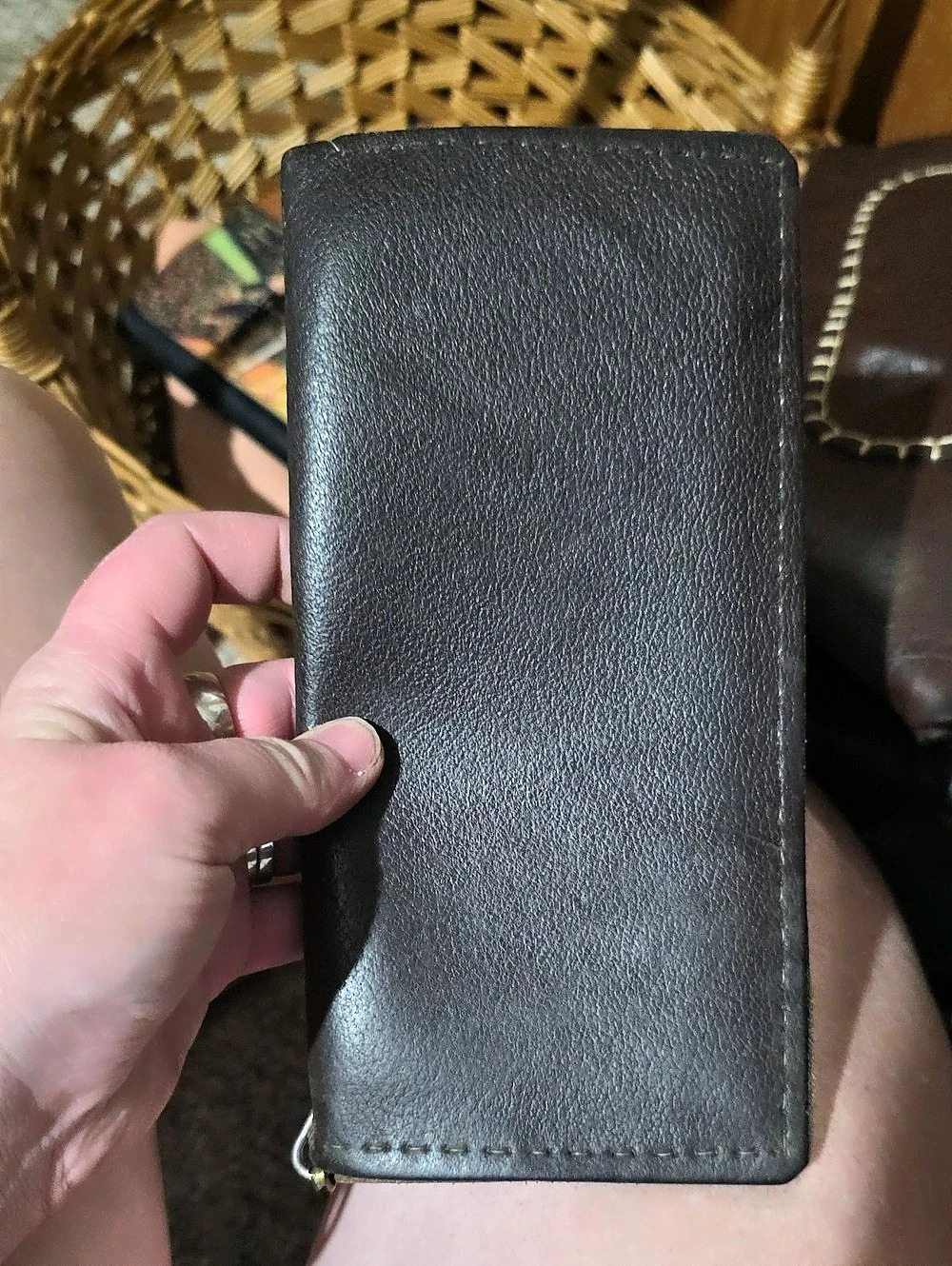 Leather-Look Long Wallet in Brown